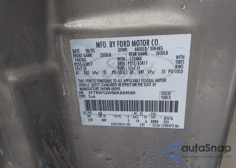 2006 Ford F-150 Xlt z USA, uszkodzony, nr VIN 1FTRW12W56KA65050